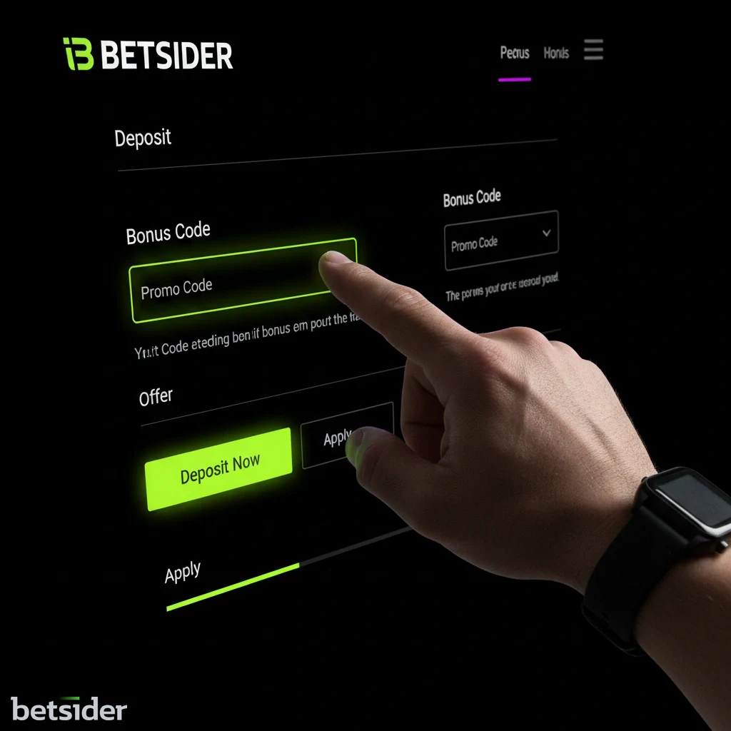 Campo de introdução de código promocional no ecrã de depósito da Betsider.