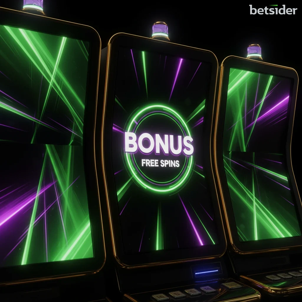 Ecrã de uma slot machine a exibir uma notificação de bónus de free spins, ilustrando as promoções de casino da Betsider.